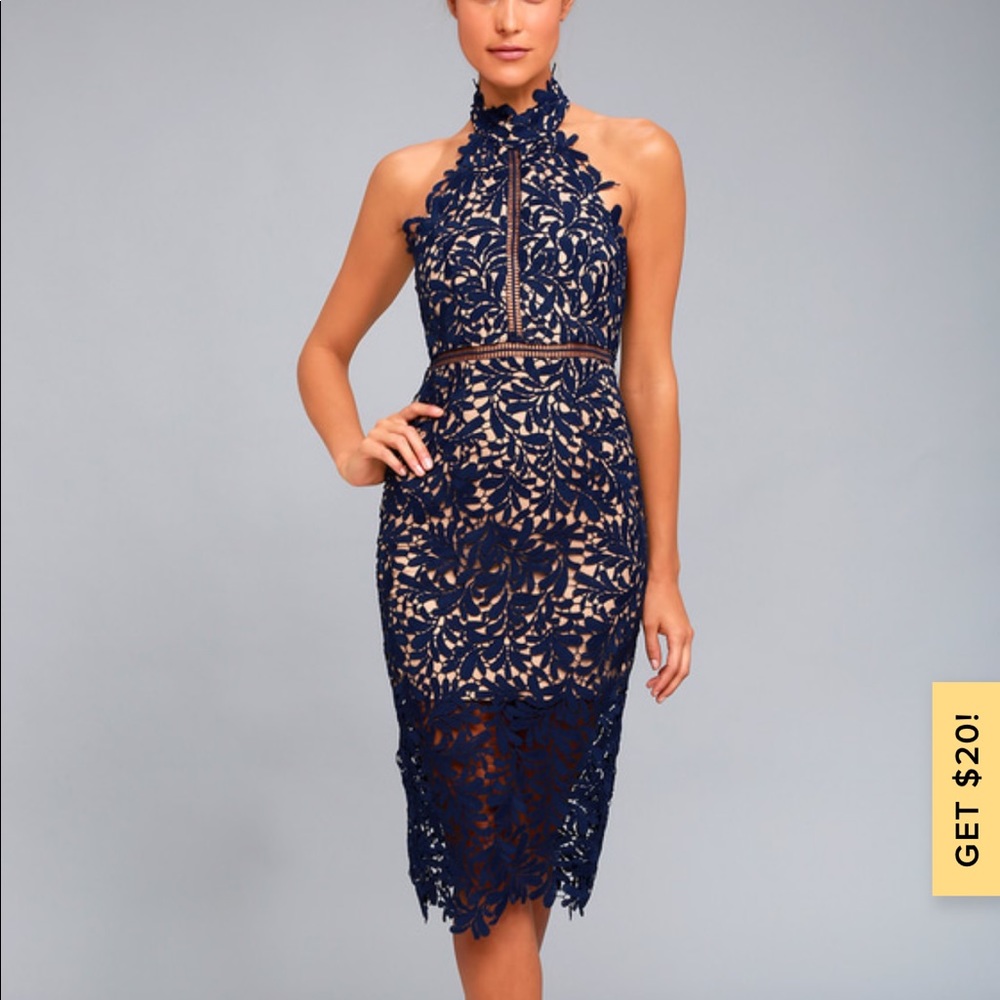 Lulu’s Divine Destiny navy blue lace midi dress XS
